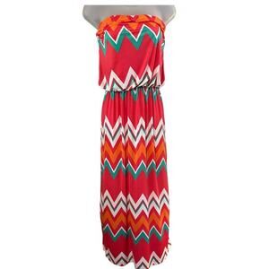 Womens Maxi Dress, Strapless Chevron Size M